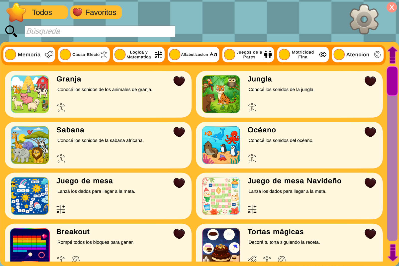 Menú de juegos de Neufiplay